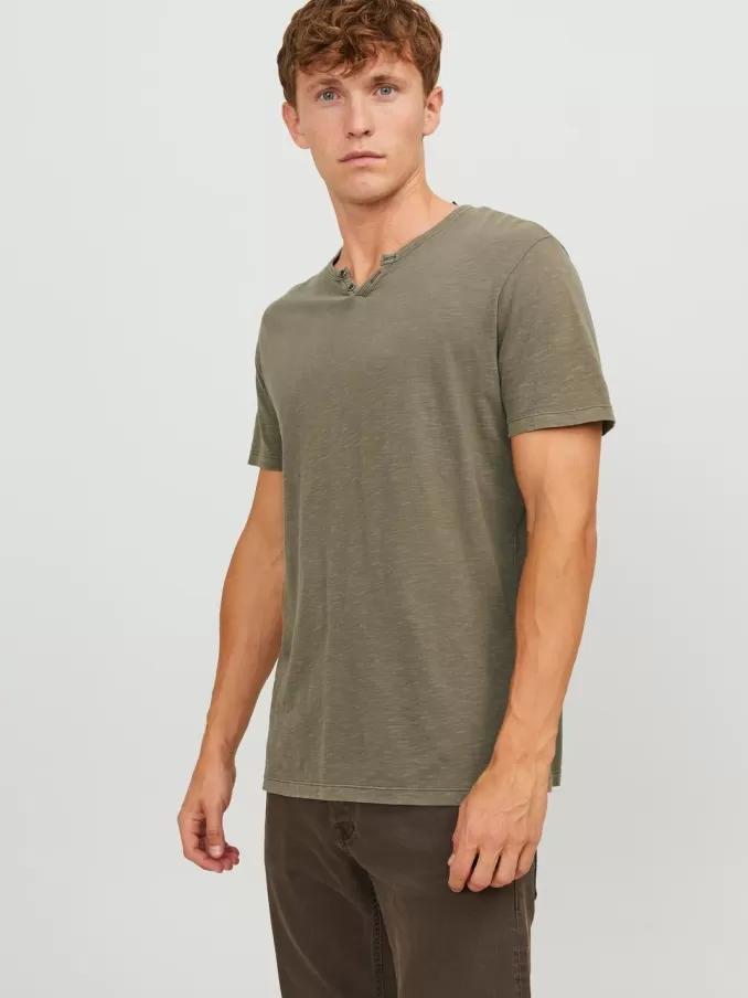 Melange Split Neck T-shirt-Jack & Jones Discount