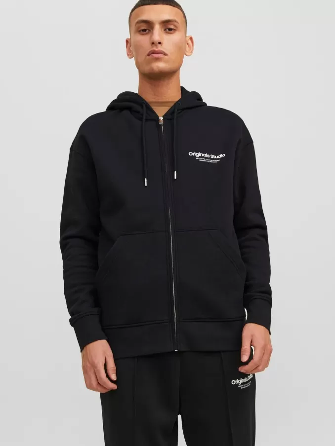 Printed Zip Hoodie-Jack & Jones New